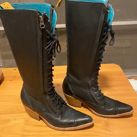 no.2002 freeway lace-up knee boot black size 7.5 - Picture 1 of 6